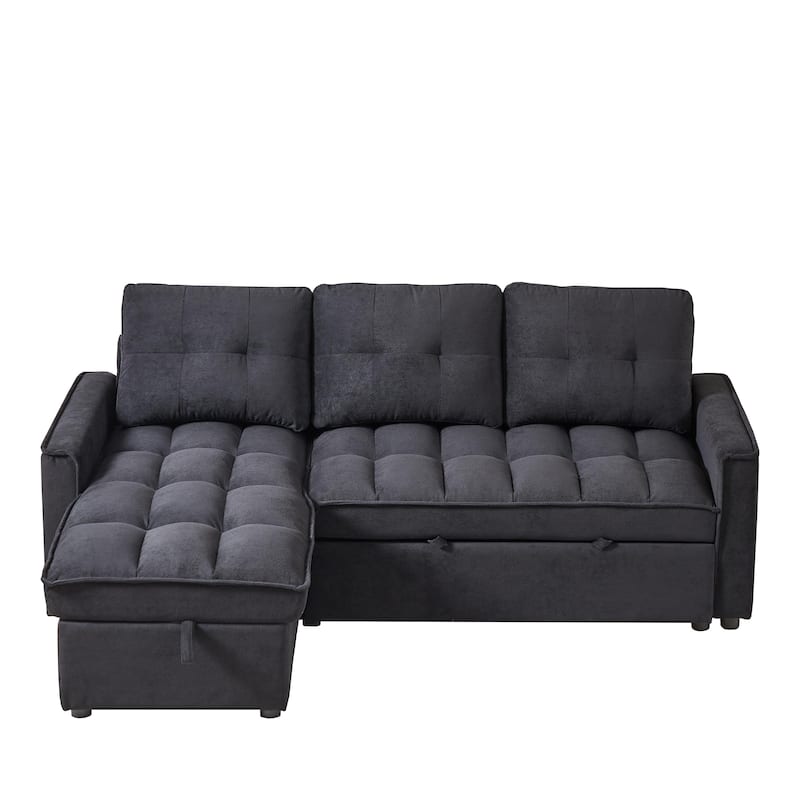 L-shaped Reclining Sofa Chenille Sectional Sofa with Storage Chaise, Pull Out Sleeper Bed, Charging Station and Side Pockets