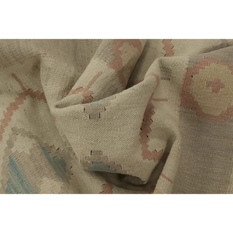 Hand Woven Oriental 100% Wool Carpet Southwestern Tribal Beige & Ivories Kilim Runner Rug - 9' 5'' X 2' 8''