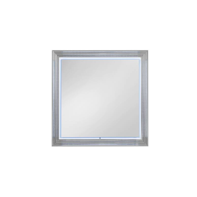 HomeRoots 42" White Wood Square Lighted Dresser Mount Framed Mirror - 41.73 in. x 41.73 in. x 2.05 in.
