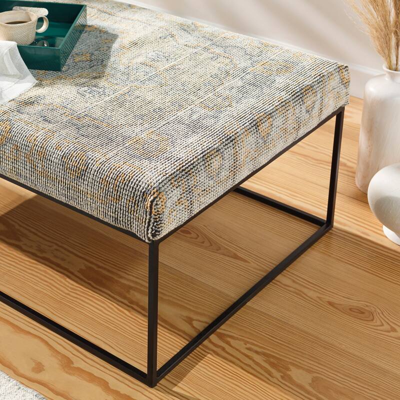 Yahya Rug Inspired Metal Frame Bench - Blue/Tan