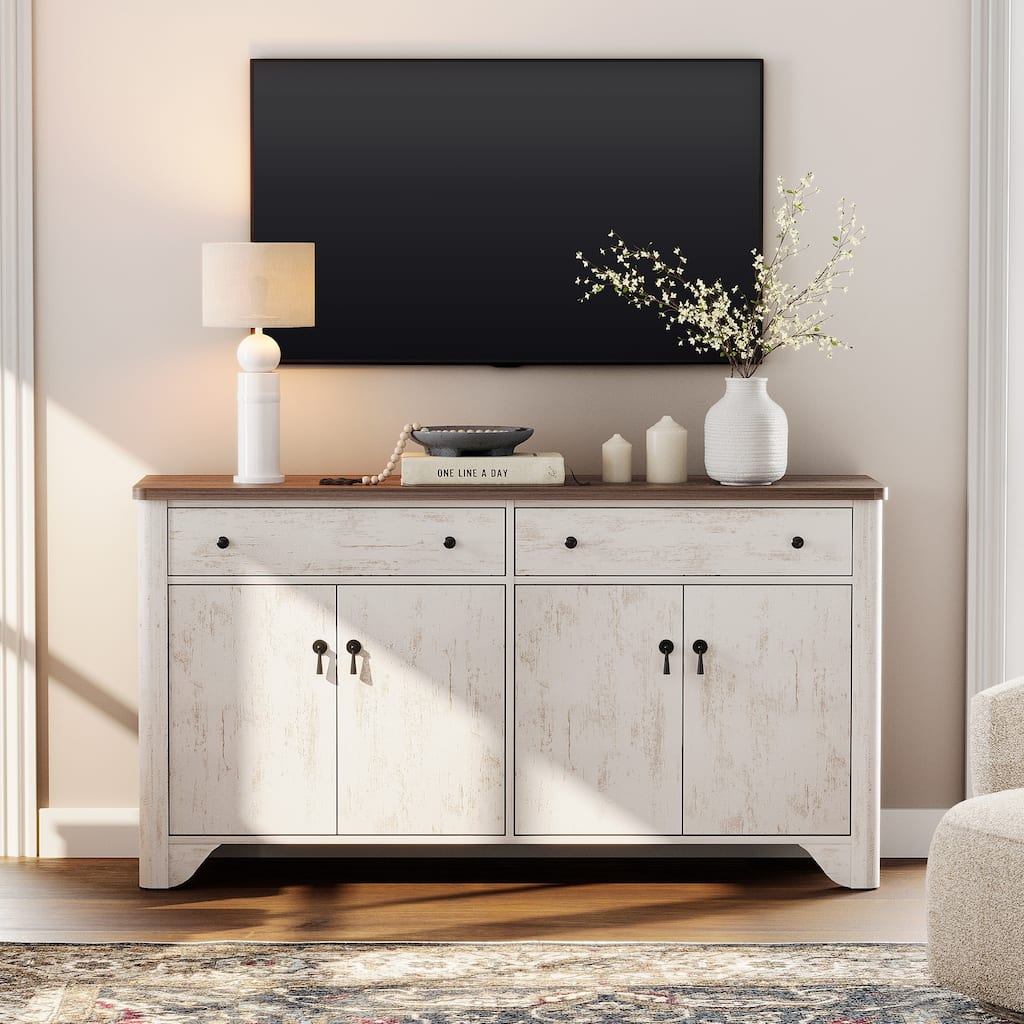 WAMPAT Farmhouse TV Stand with 2 Drawers for 65 inch TV.