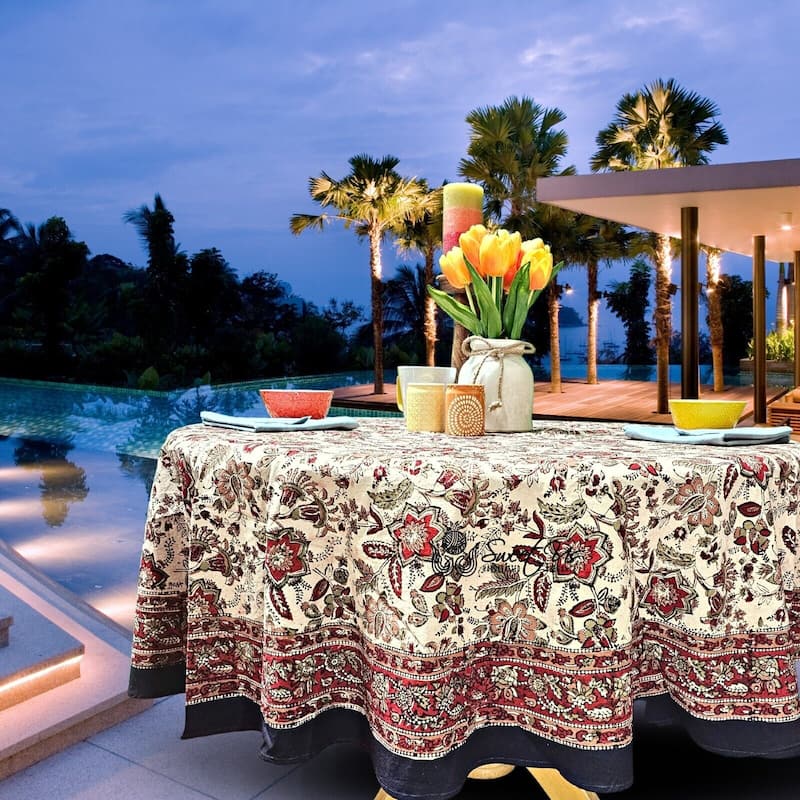 Blooming Flower Block Print Floral Cotton Tablecloth Collection