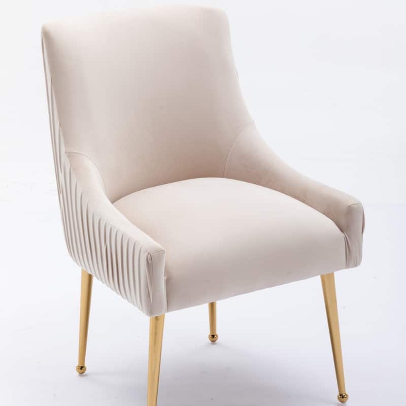 SEYNAR Modern Glam Boucle Pleated Velvet Dining Chair or Vanity Chair Set of 4 with Rear Handle