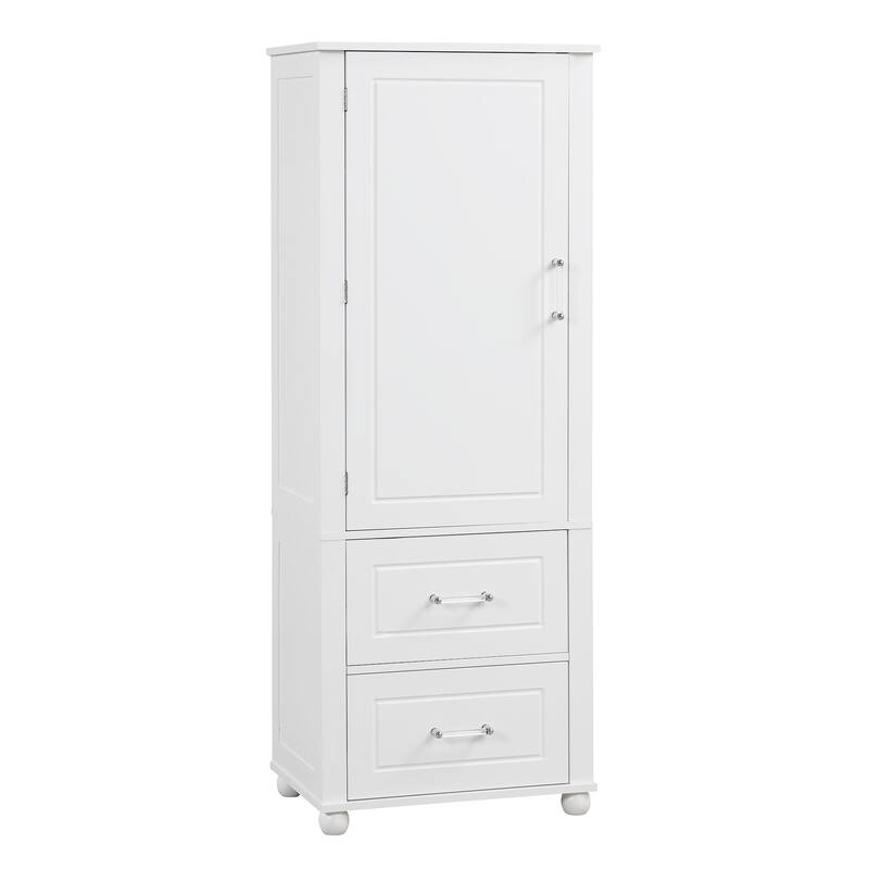 Freestanding Cabinet with 1 Door and 2 Drawers, Tall Bathroom Storage Cabinet, Wooden Pantry with Adjustable Shelf