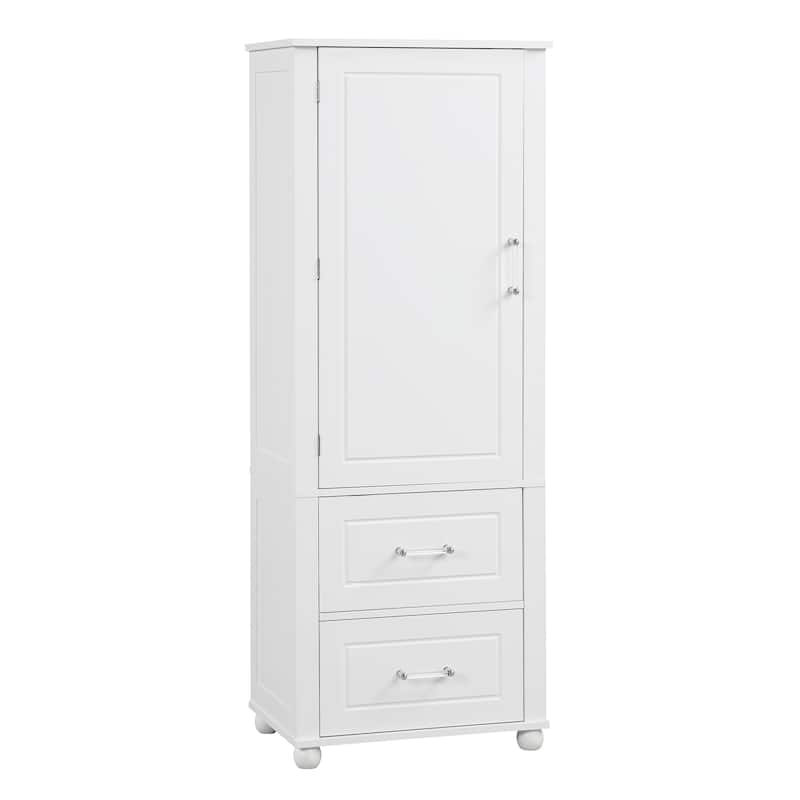 Freestanding Wood Bathroom Cabinet with Doors, 2 Storage Drawers