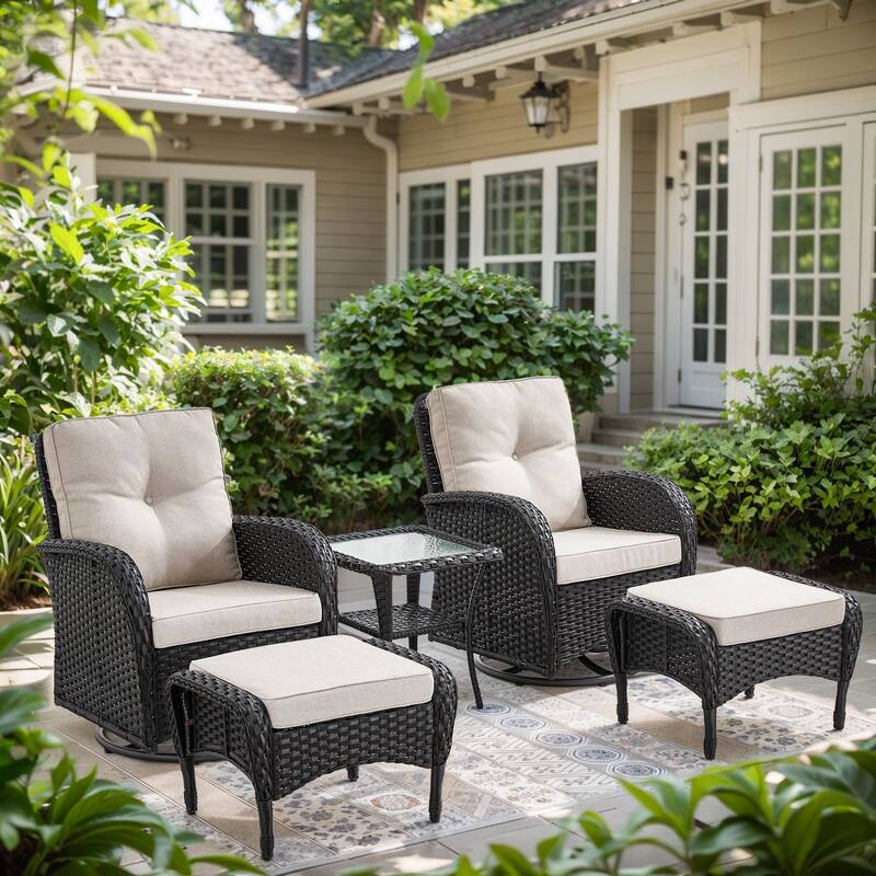 Gymojoy Premium Wicker Patio Furniture Set - Ultimate Comfort & Weather-Resistant Design - Swivel Chair - Black Wicker / Beige Cusion