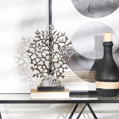 Silver Aluminum Metal Coral Decorative Sculpture with Marble Base