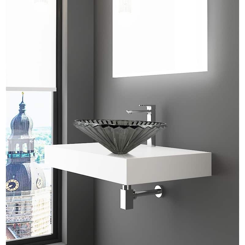Decorative 20" Round Crystal Vessel Sinks With White Base