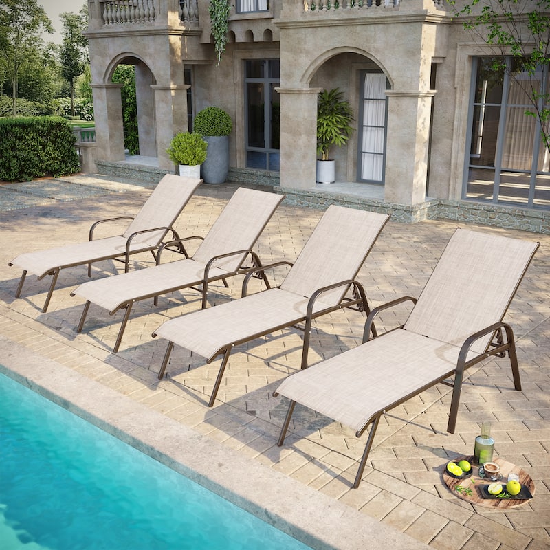 Pellebant 2/4PCS Outdoor Adjustable Patio Chaise Lounge Chairs - Beige-4PC