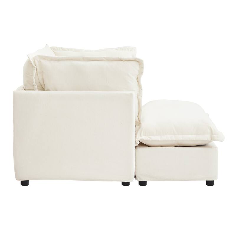 Chenille Modern Armchair Sofa with Movable Ottoman, Wide Seat, Curved Armrests, and Removable Cushions