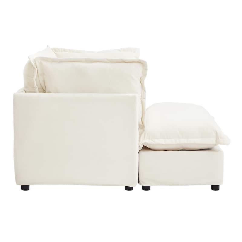 Chenille Single Sofa Chair with Ottoman, Modern Oversized Accent Chair for Reading, Living Room Curved Armrests Chairs