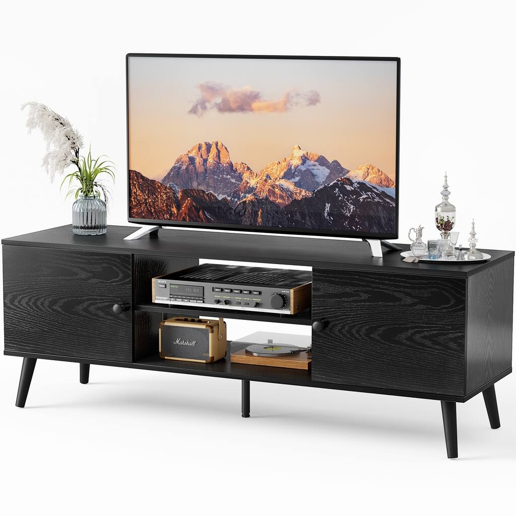 Black 53.5" TV Stand with Adjustable Shelves and 2 Storage Cabinets for TVs Up to 60"
