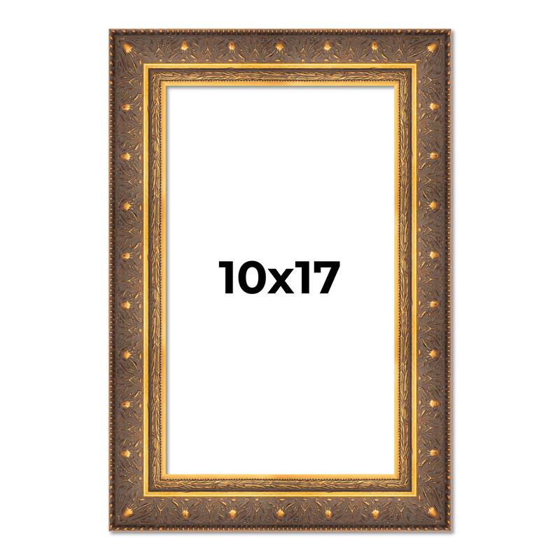 10x17 Frame Vintage Gold Solid Wood Picture Frame | 2.5 Inch Moulding