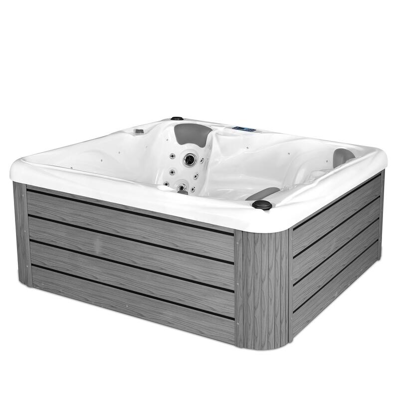 EROMMY 4 Person Outdoor Acrylic Hot Tub Spa with 30 Jets, Ozonator, Insulated Cover, LED Lights & Bluetooth Speaker - 4-Person