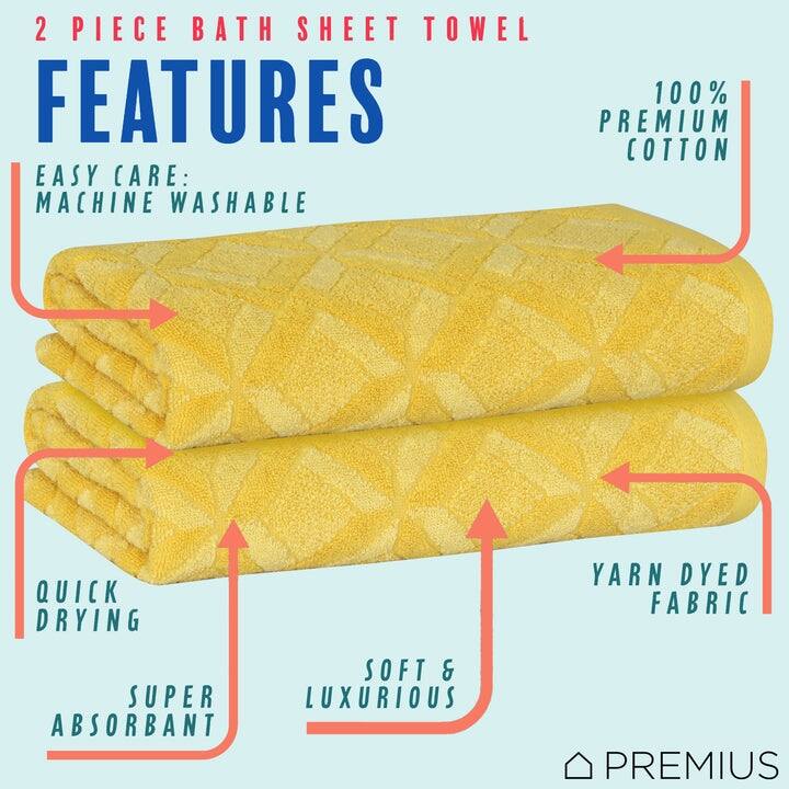 PREMIUS 2 Pack Geo 100% Cotton Yarn Dyed Bath Sheet, 32x64 Inches - 32x64 Inches