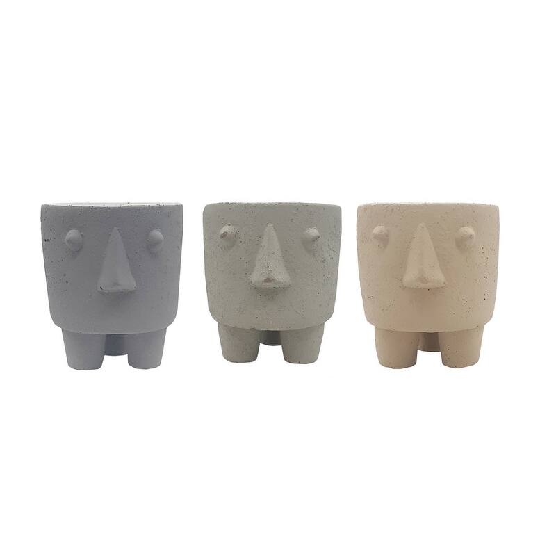 Modern Cement Decorative Human Face Planter Set
