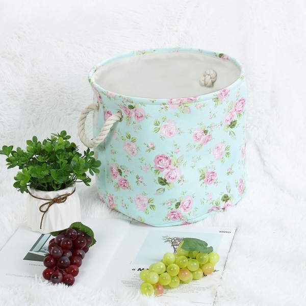 Linen Fabric Storage Bin Toy Box Basket Organizer - Pink Floral - 13" x 9.8"