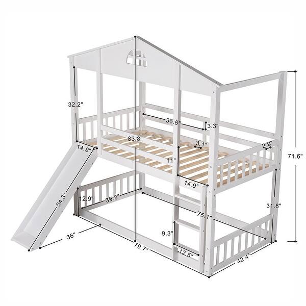 Twin over Twin House Bunk Bed with Convertible Slide and Ladder - Bed ...