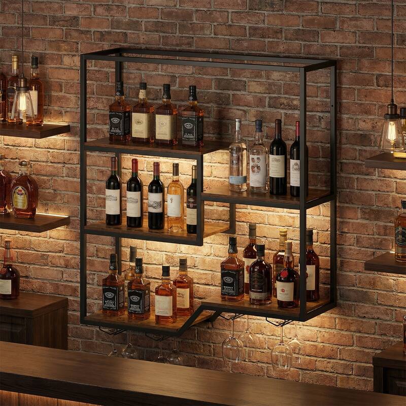 Gymax Wall Mounted Wine Rack 6-Tier Hanging Bar Shelf w/ Bottle