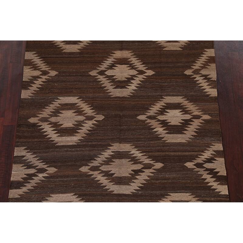 Natural Dye Geometric Tribal Oriental Kilim Area Rug Wool Hand-woven - 4'11" x 6'9"