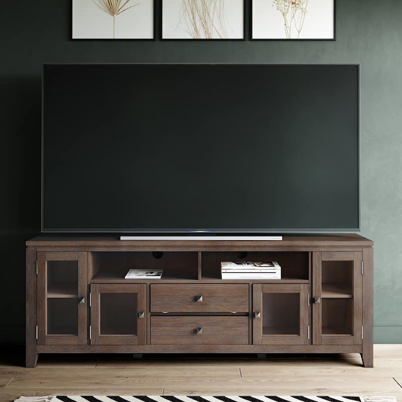 WYNDENHALL Essex SOLID WOOD 72 inch Wide Contemporary TV Media Stand For TVs up to 80 inches - Farmhouse Brown