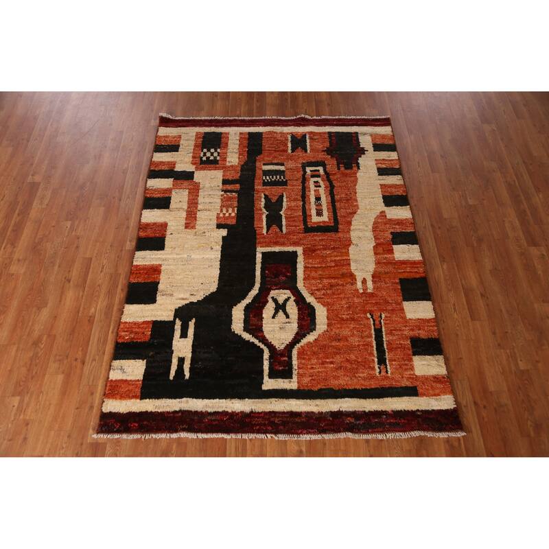 Geometric Moroccan Oriental Rug Handmade Bedroom Wool Carpet - 5'1" x 6'8"