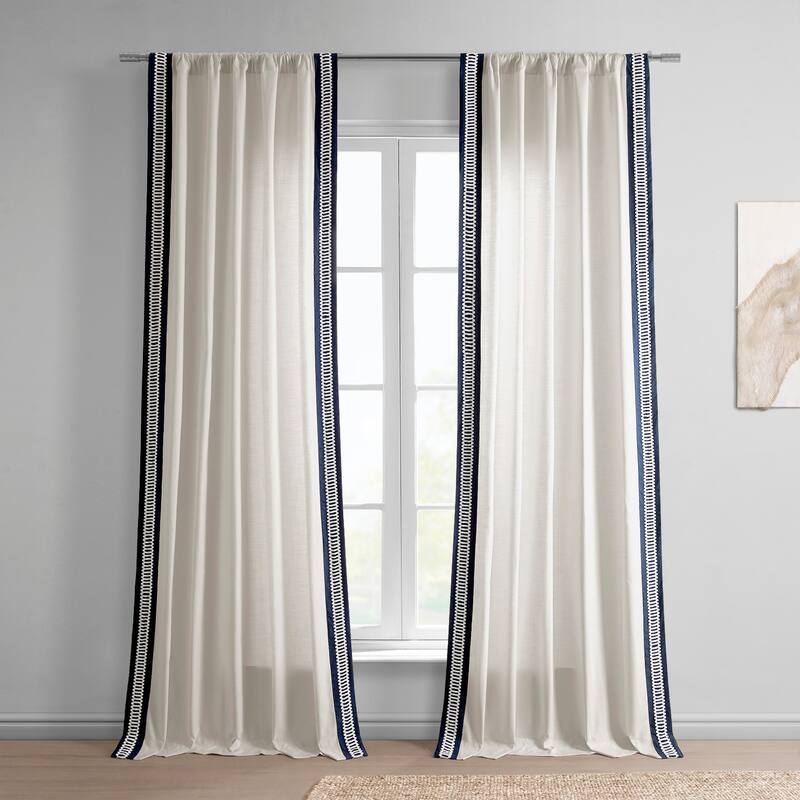 Exclusive Fabrics Bordered Textured Cotton Curtains For Bedroom & Living Room Curtains - Single Panel Drapes