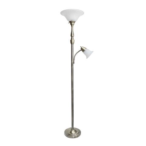 Elegant Designs 2 Light Mother Daughter Floor Lamp with White Marble Glass - L: 13.25" x W: 18" x H: 71"