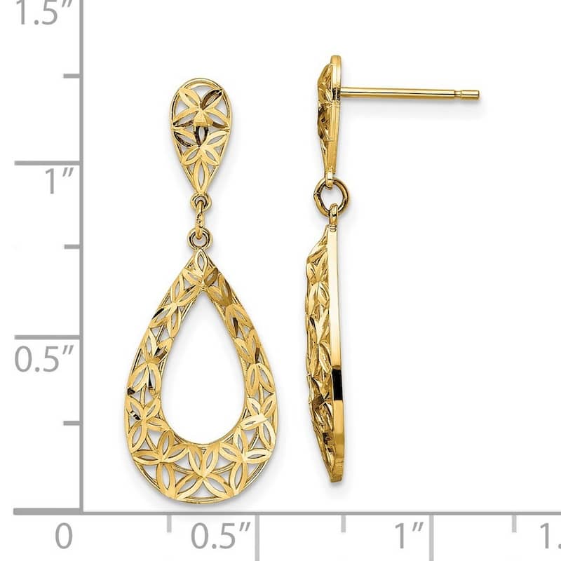 Curata 14k Yellow Gold Textured Open Teardrop Dangle Post Earrings 31.3x11.45mm