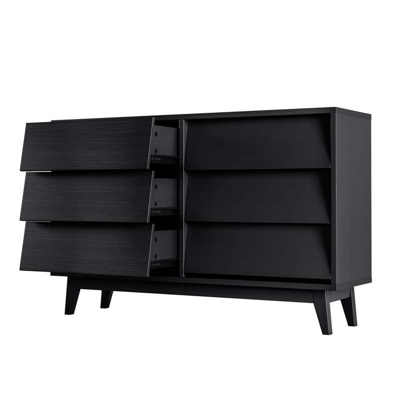 Mieres Dresser for Bedroom, 30" Tall Double Dresser Chest of Drawers, Hidden Drawer Handle, Storage Drawer Organizer - Black - 6-drawer