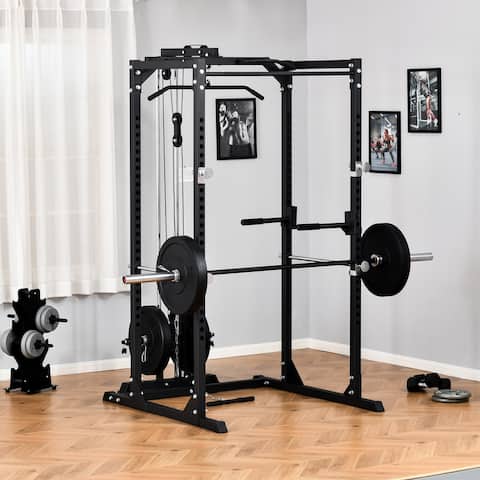 Soozier Heavy Duty Multi-Function Power Rack Cage Home Gym Exercise Workout Station Strength Training w/ Stand Rod