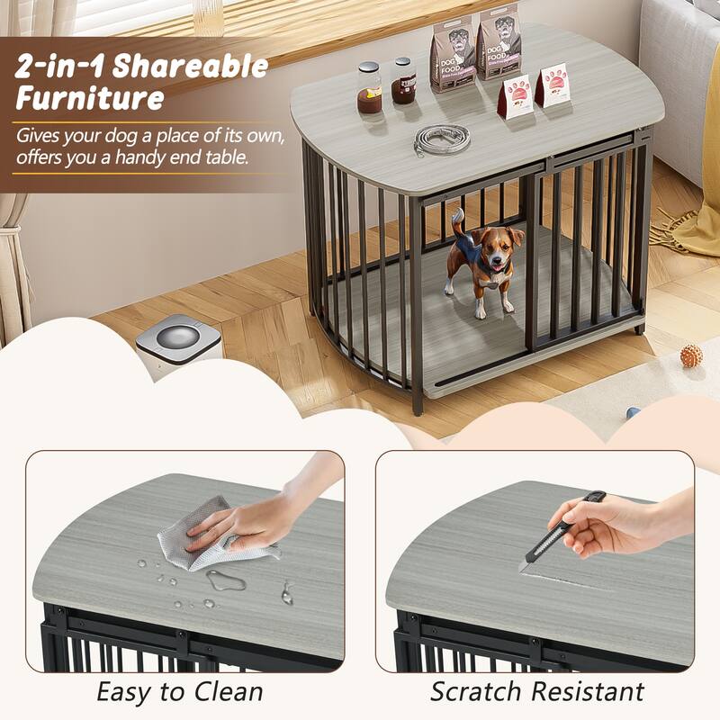 31.5" Furniture Style Dog Crate for Small&Medium Dogs,Wooden Cage Indoor Kennel Furniture,Dog Crate End Table with Double-Doors