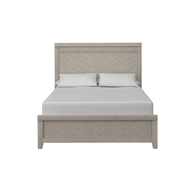 King Size Panel Bed with Ash Veneers and Rubberwood Frame - Light Gray