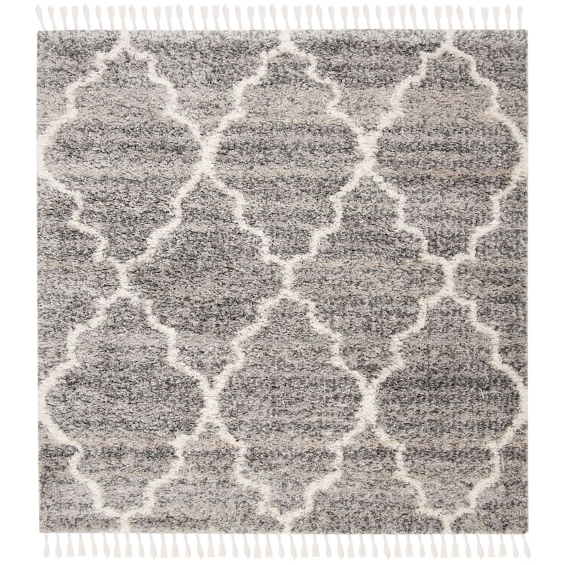 SAFAVIEH Montreal Shag Loyce 2-inch Thick Rug - 6'7" Square - Grey/Ivory