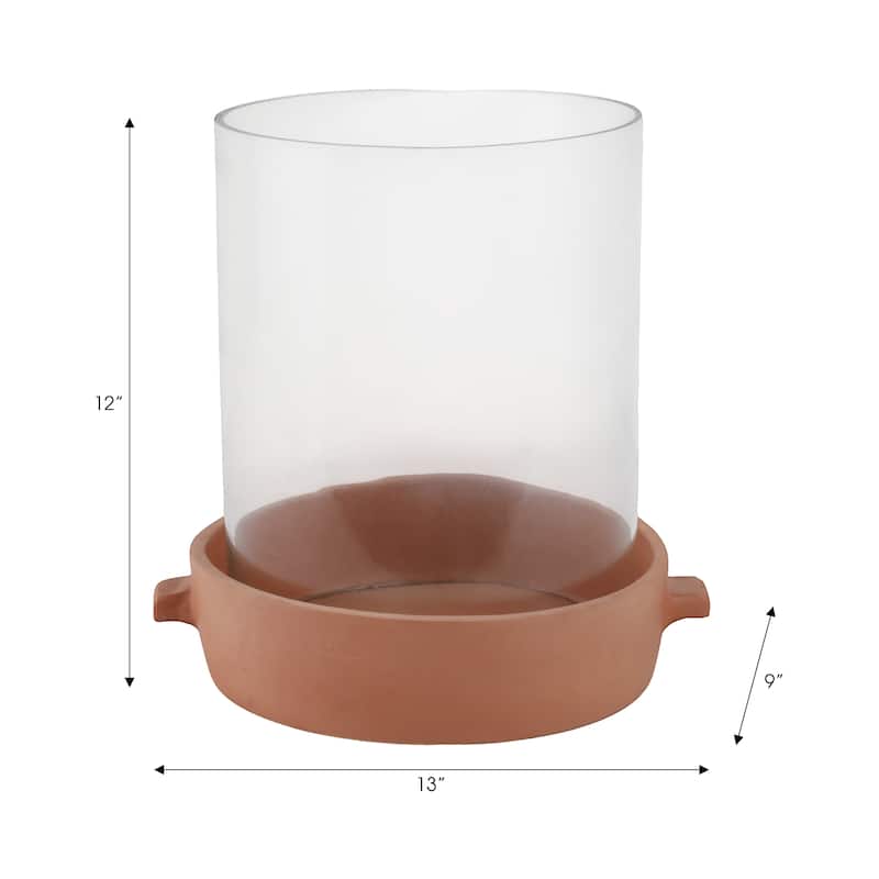 Modern Glass Hurricane Candle Holder with Terracotta Base