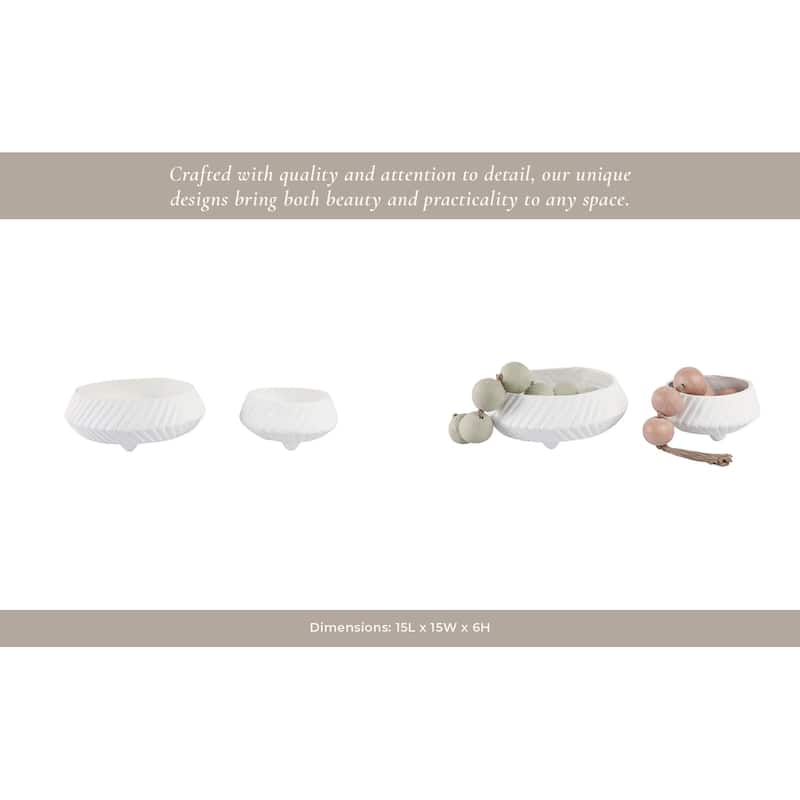 Pottery Tapered Decorative Bowls Sculpted Textured Design (Set of 2) - 15" x 15" x 5.75"