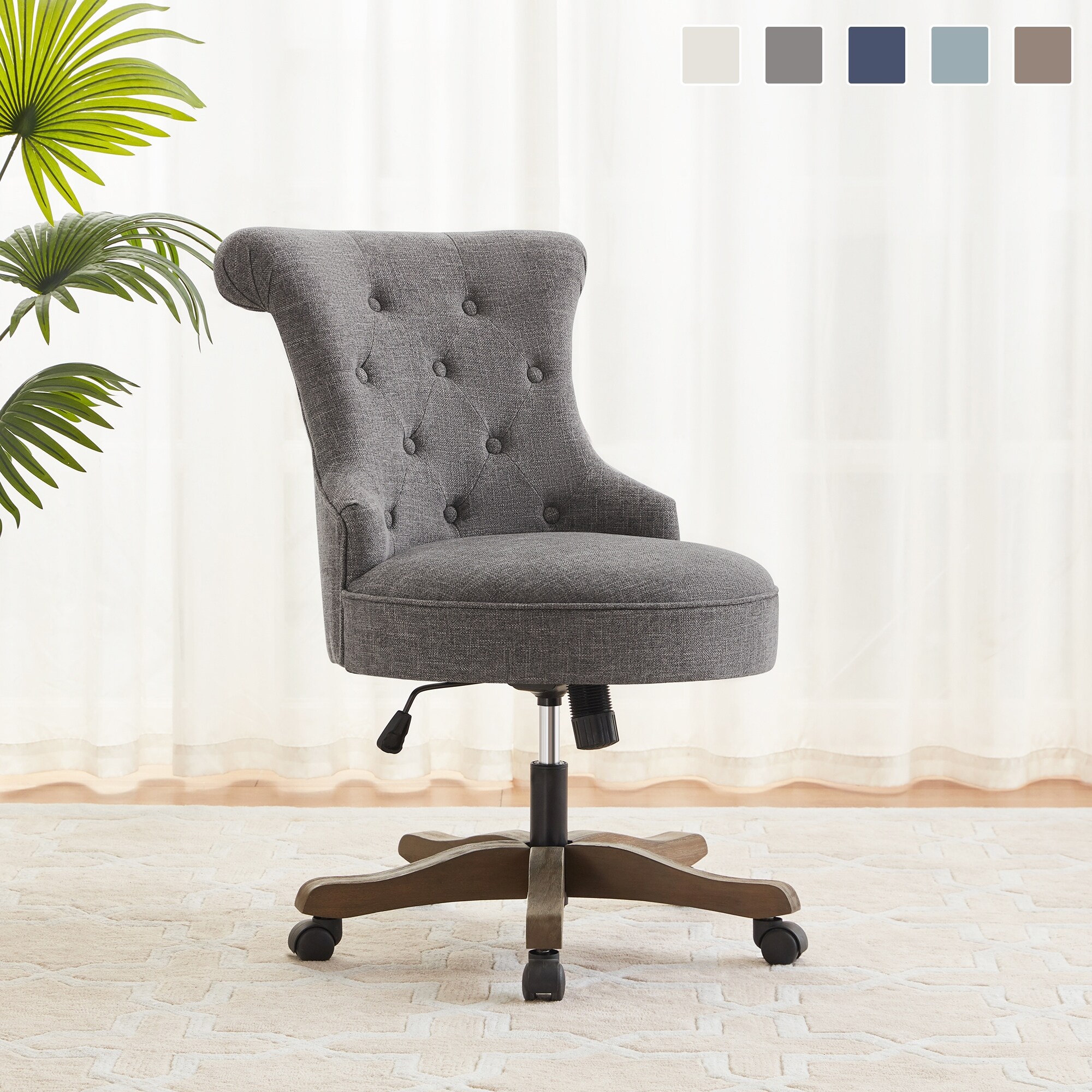 HUIMO Office Chair with Wheels Beige Blue Grey Adjustable Height Linen Fabric Upholstered Computer Desk Chair Swivel