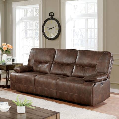 Furniture of America Miri Remoire Traditional Brown Power Reclining Sofa