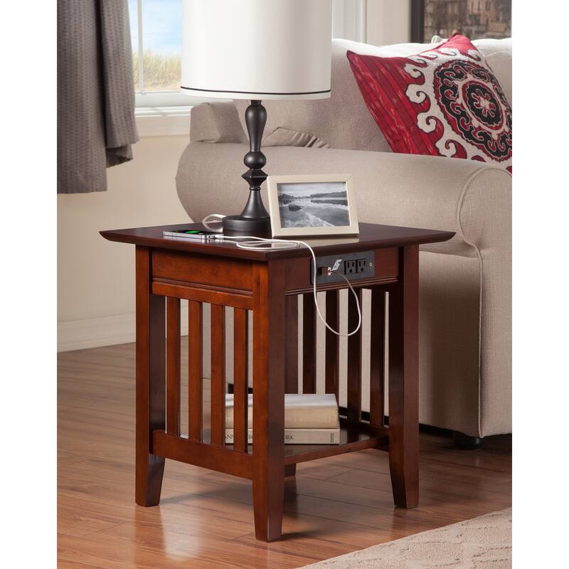 AFI Mission End Table Set of 2 with Built-in Charger