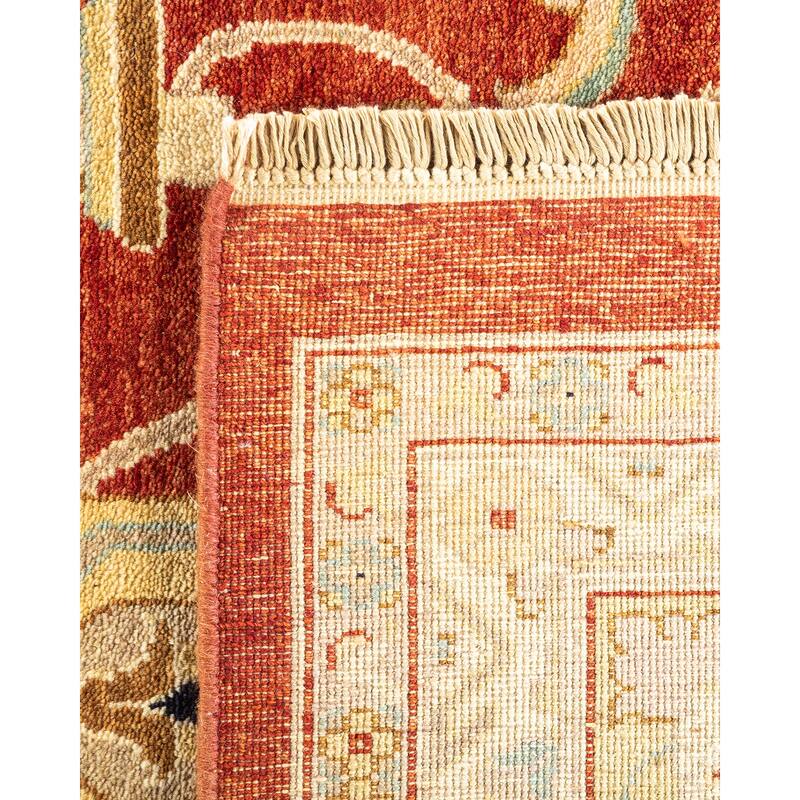 Overton Hand Knotted Wool Vintage Inspired Traditional Mogul Red Area Rug - 9' 3" x 12' 5"