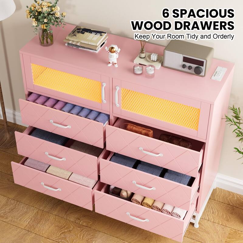 6 Drawer Dresser with Cabinet and TV Stand, Modern Wood Storage Organizer for Bedroom