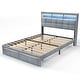 preview thumbnail 2 of 9, Queen Upholstered Platform Bed with LED Lights Storage Headboard Charging Ports
