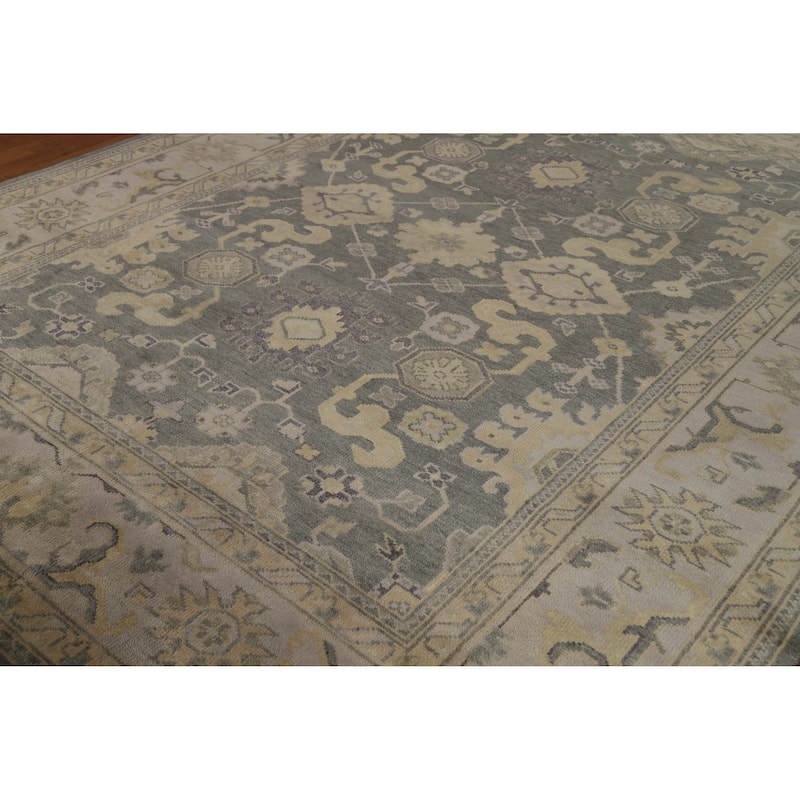 Gray Oushak Indian Area Rug Handmade Transitional Wool Carpet - 8'2" x 9'11"