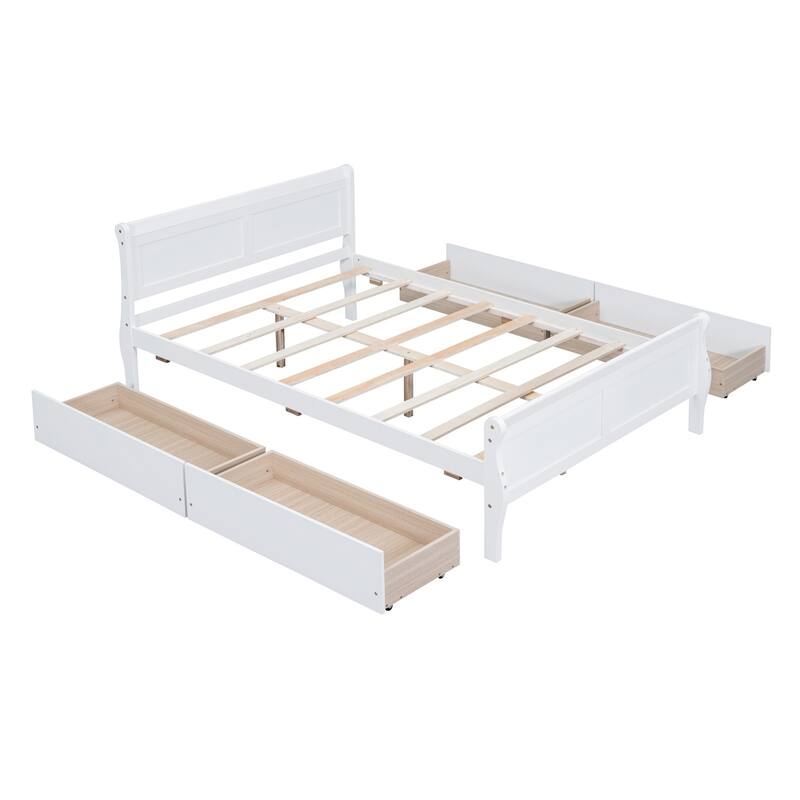 Merax Wood Platform Bed with 4 Drawers and Streamlined Headboard & Footboard
