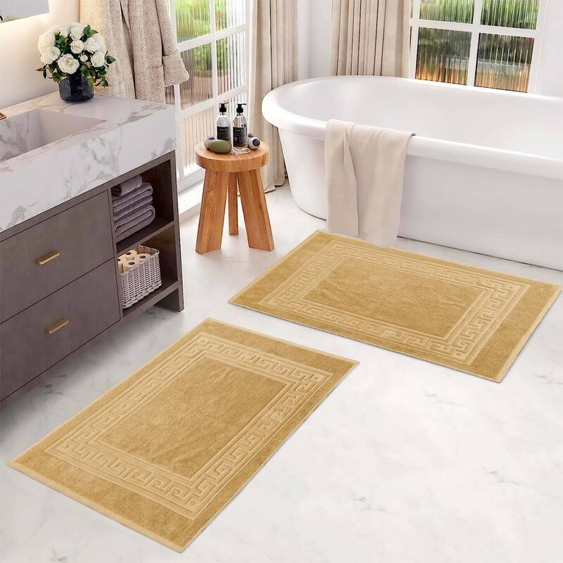 Blue Nile Mills 100% Cotton Thick Absorbent Washable Bath Mats Set of 2 - Gold