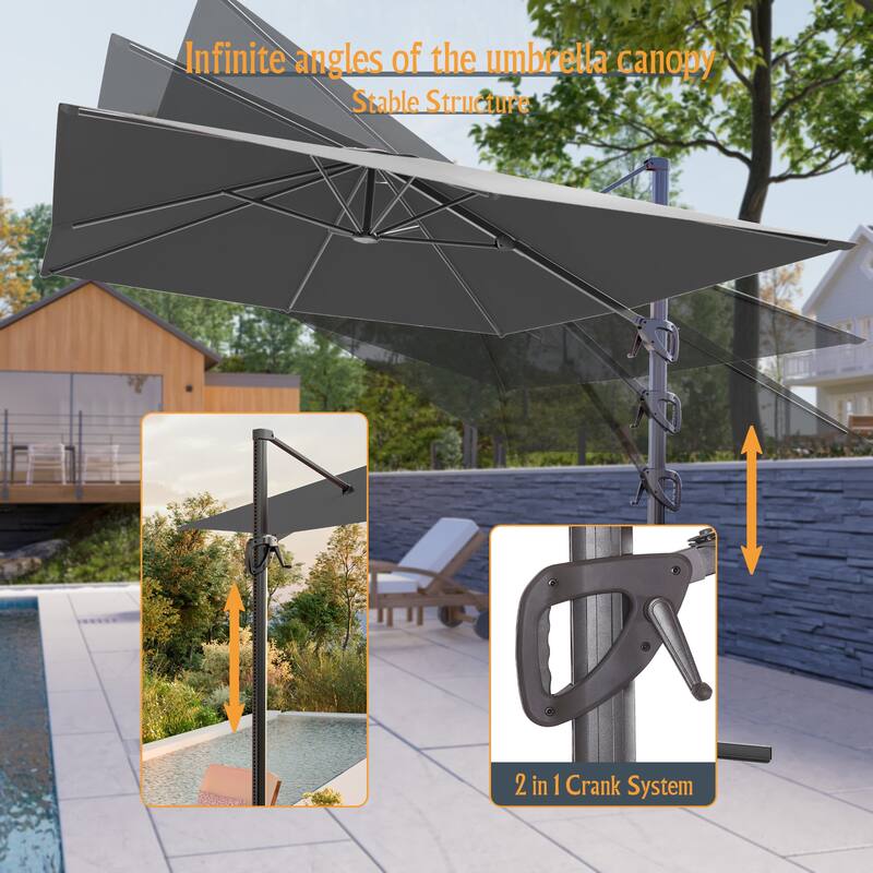 LIVOOSUN 10x8FT Rectangle Cantilever Umbrella Patio Offset Umbrella For Outdoor Space, Solution-Dyed Fabric, 360° Rotation