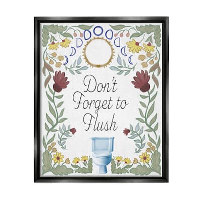 Stupell Floral Bathroom Phrase Framed Floater Canvas Wall Art Design by Elizabeth Medley