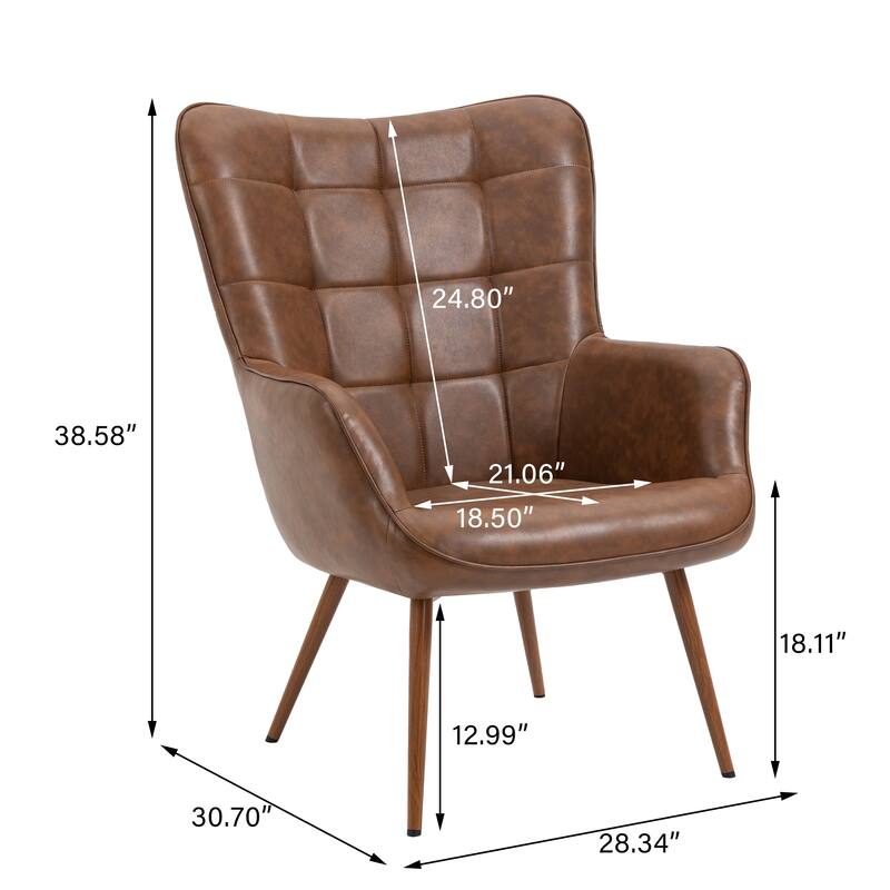 PU Leather Accent Chair Tufted Button Wingback Chair