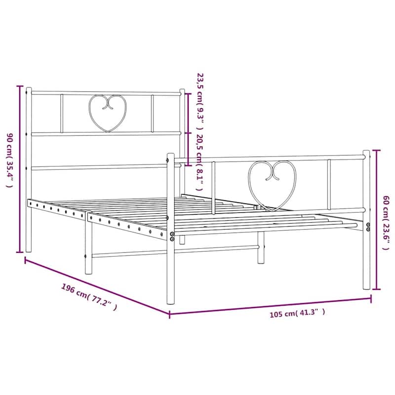 vidaXL Twin Metal Bed Frame with Headboard, Black, No Mattress - 77.2" x 41.3" x 35.4"