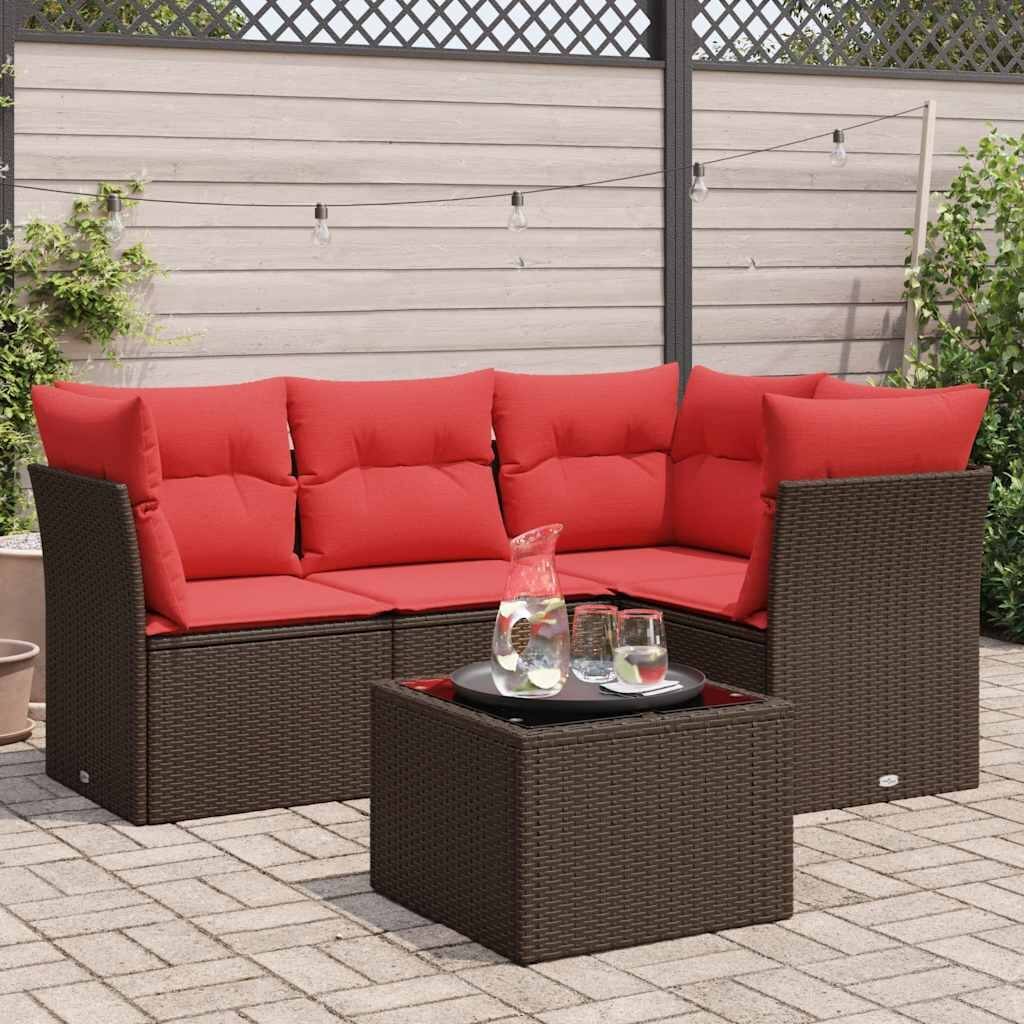vidaXL 4/5 Piece Patio Sofa Set with Cushions Brown/Gray Poly Rattan - 24.4 x 24.4 x 27.2